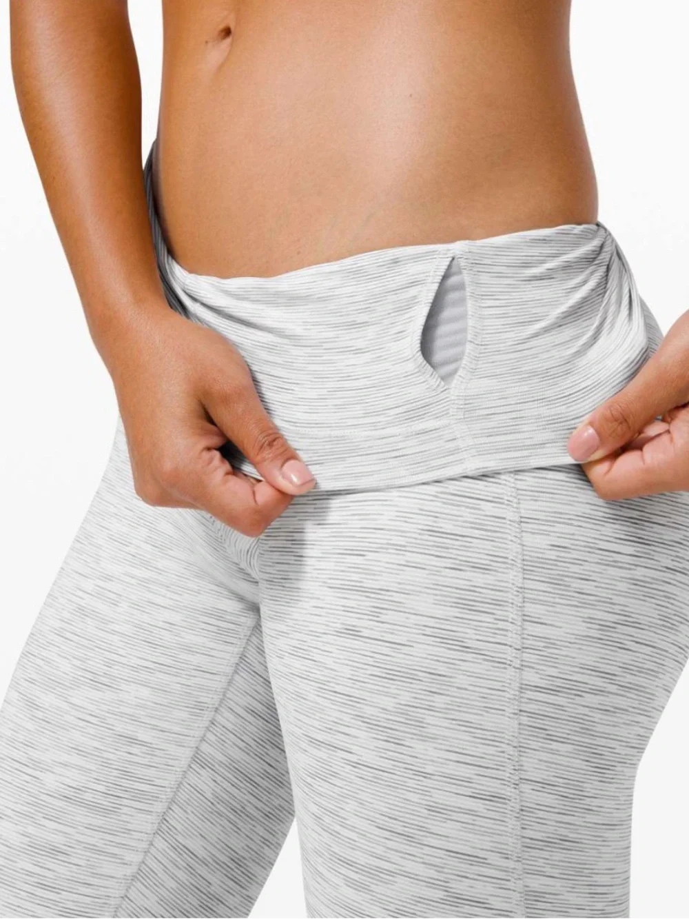 Lululemon Wunder Under Crop II Hi-Rise Scallop 24” Leggings, White/Grey Size 6